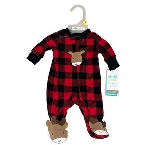 NWT Carter’s Christmas Red Plaid Reindeer Fleece Footie One Piece Size Premie